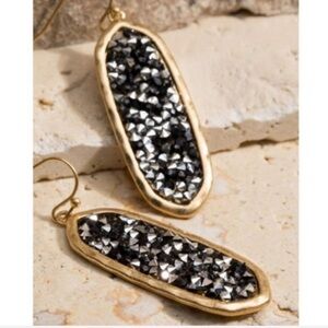 Aluna Levi Glitter Black Druzy Oval Drop Earrings